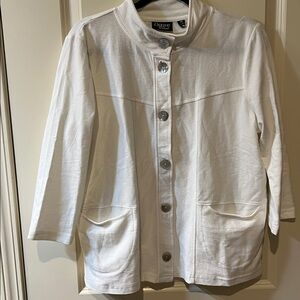Onque Casuals White Stand-Collar Button Front Jacket C653 Med